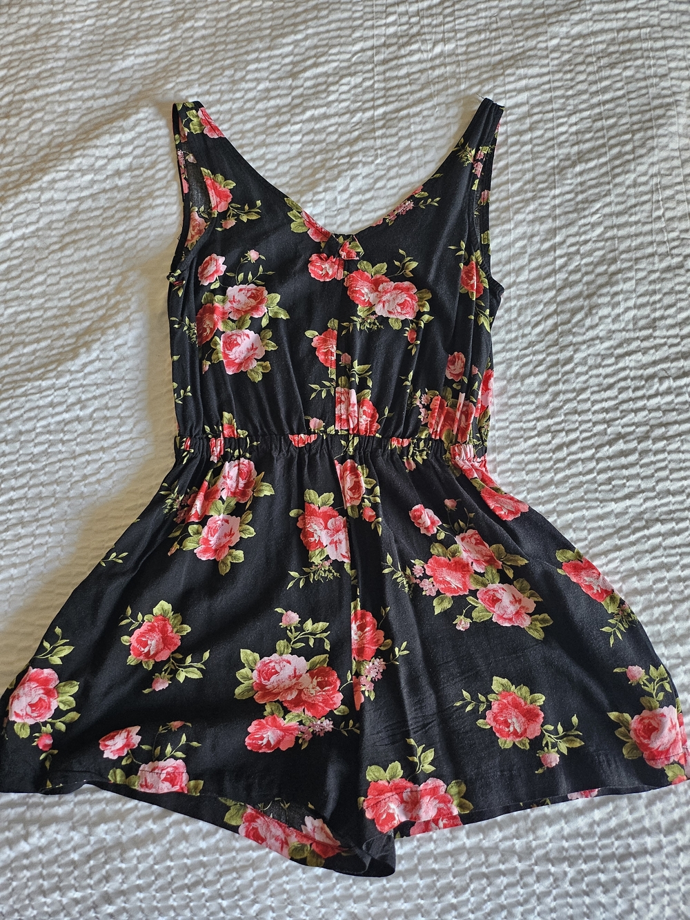 Forever 21 Black Floral Romper with Pink Roses
